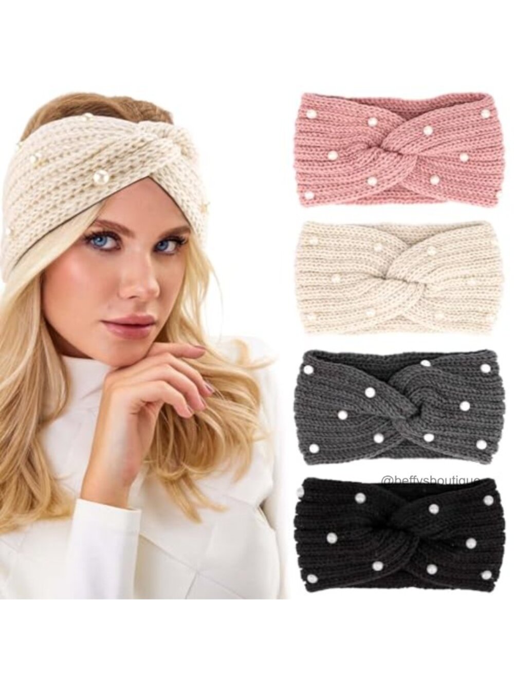Pearl Cable Knit Winter Ear Warmer Headbands Wide Knit Set